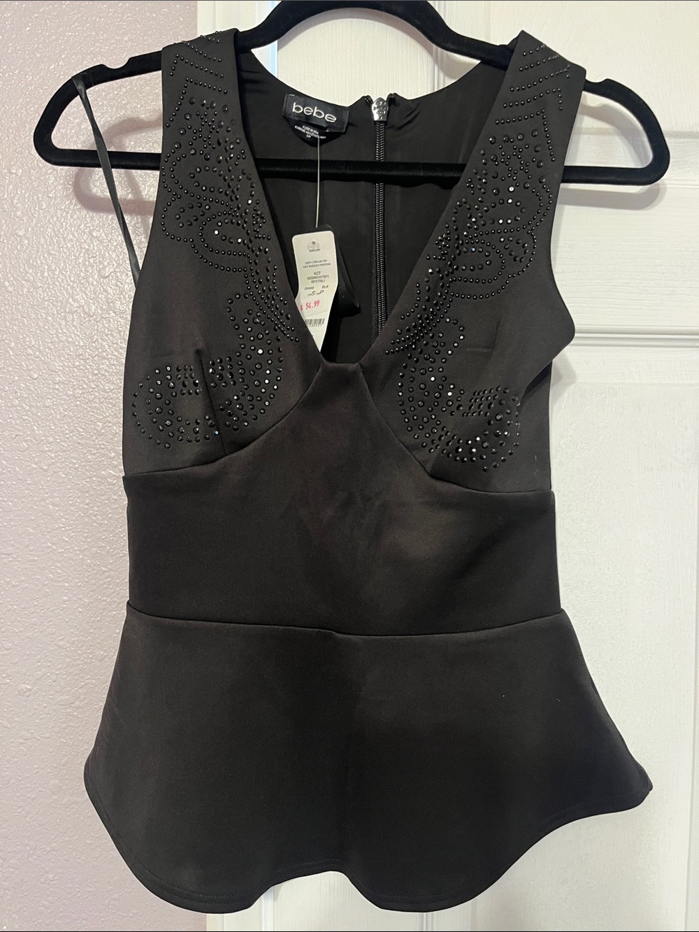 bebe Black Studded V-Neck Peplum Camisole
